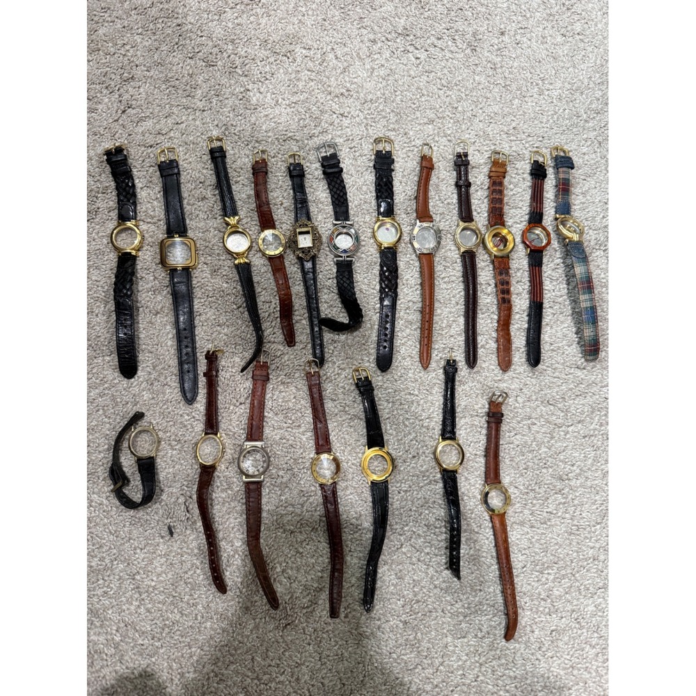 Bulk Lot 18 Vintage Watch Bands Empty Cases Jewelry Making Repair Craft Supplies